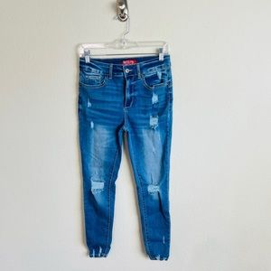 WAX Distressed Butt Lifting High Waist Medium Wash Skinny Jeans